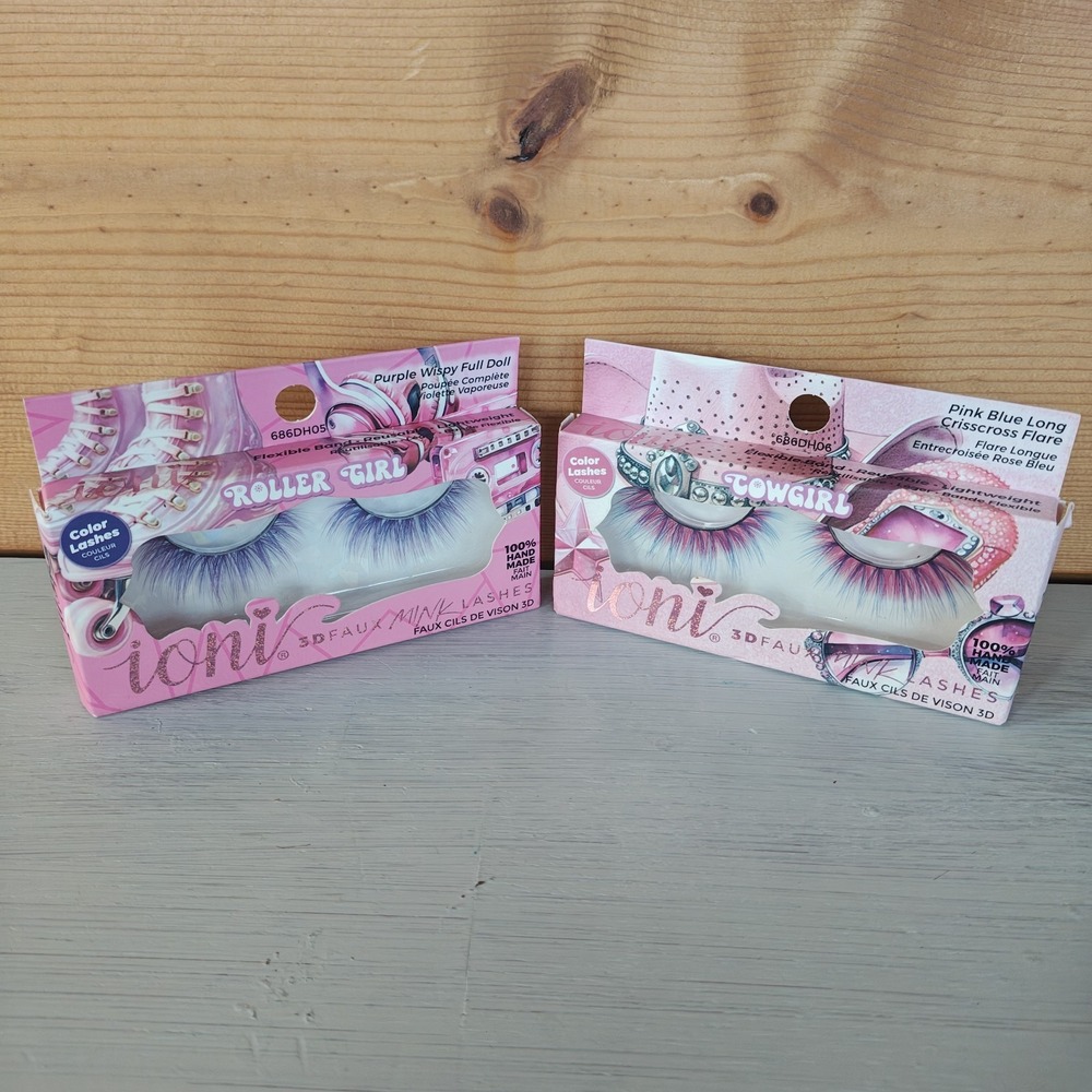 Ioni 3D Faux Mink Lashes Crowgirl & Roller Girl Pink Blue Long‎ Crisscross Flare